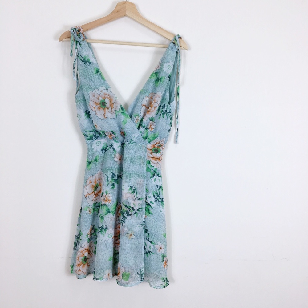 Lulu’s Shoulder Tie Floral Print Fit Flare Dress